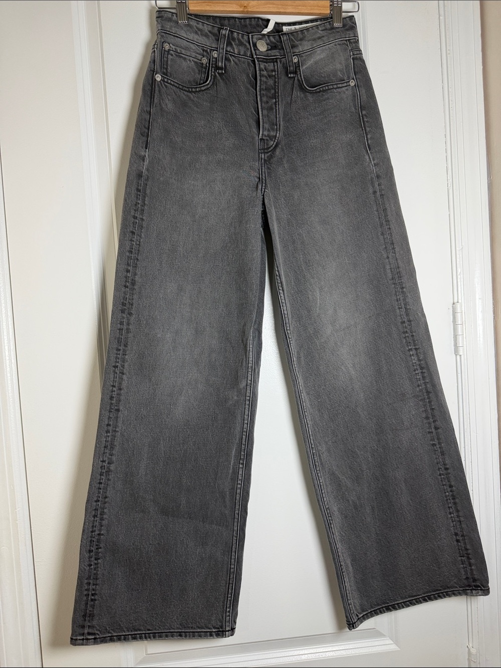 rag & bone High-Rise Wide Leg Jeans — Washed Charcoal